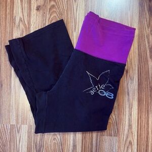 aerie Black Leggings with Purple Fold-Over Waistband Yoga Cropped Pants